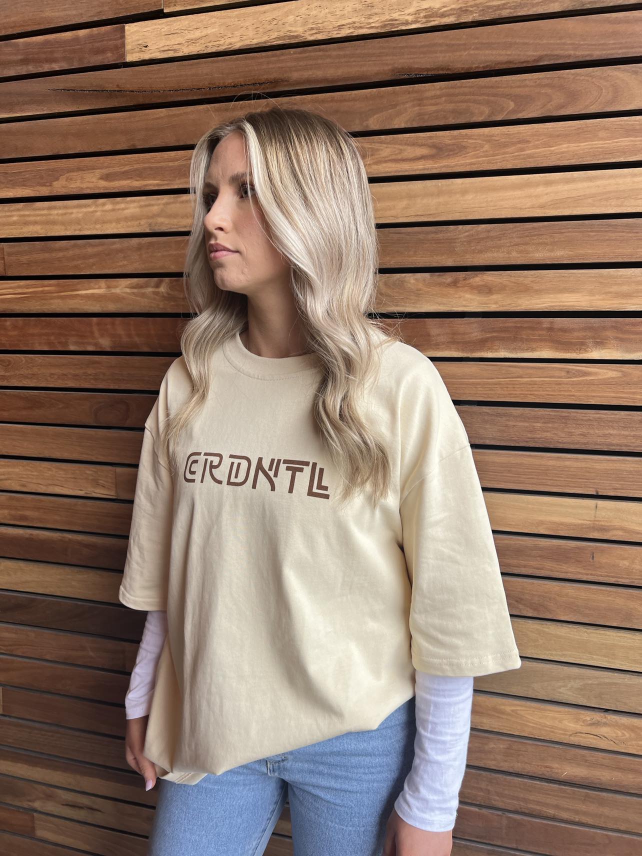 CRDNTL Essential Oversized T-Shirt (Cream x Brown)