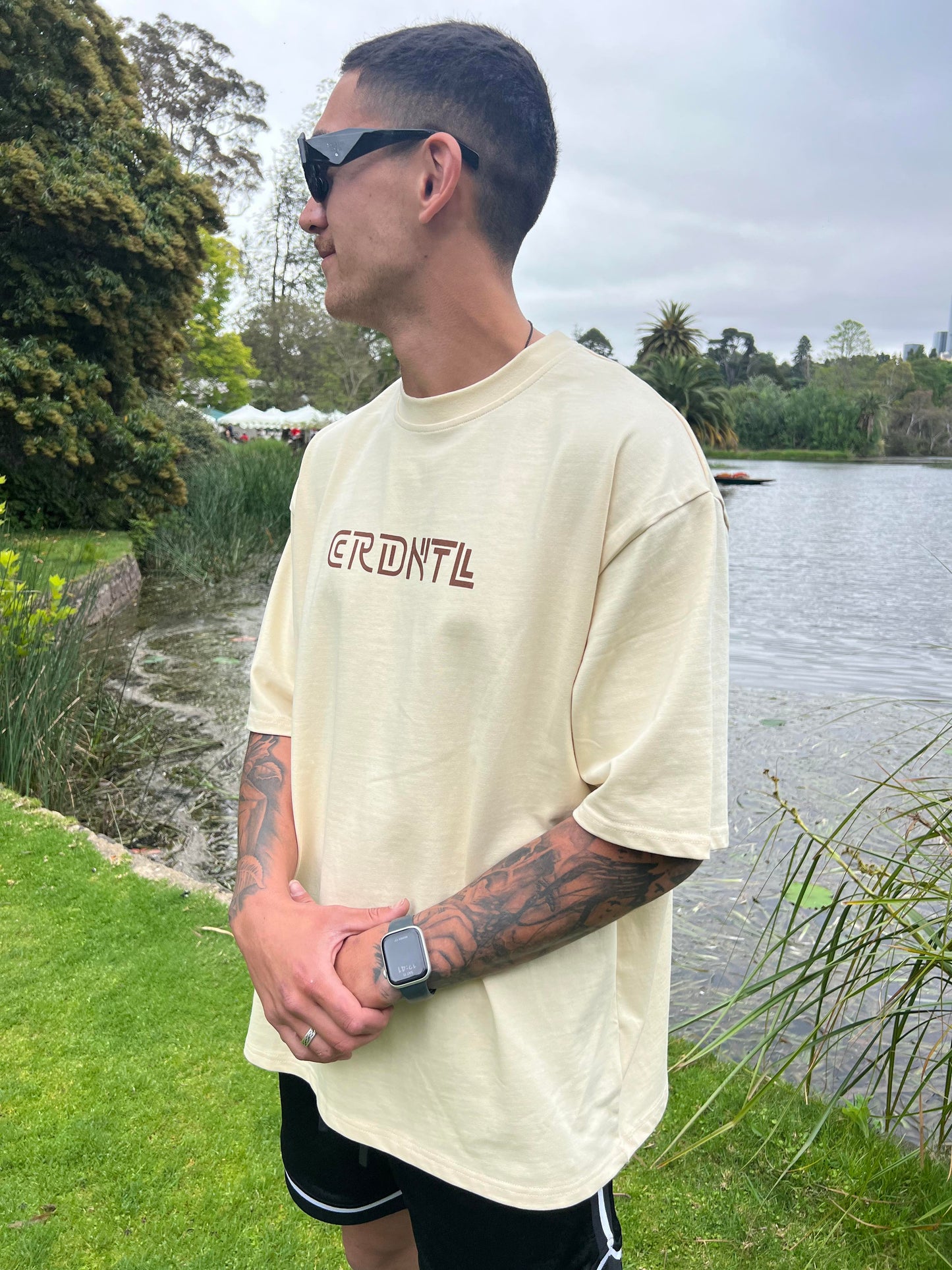 CRDNTL Essential Oversized T-Shirt (Cream x Brown)