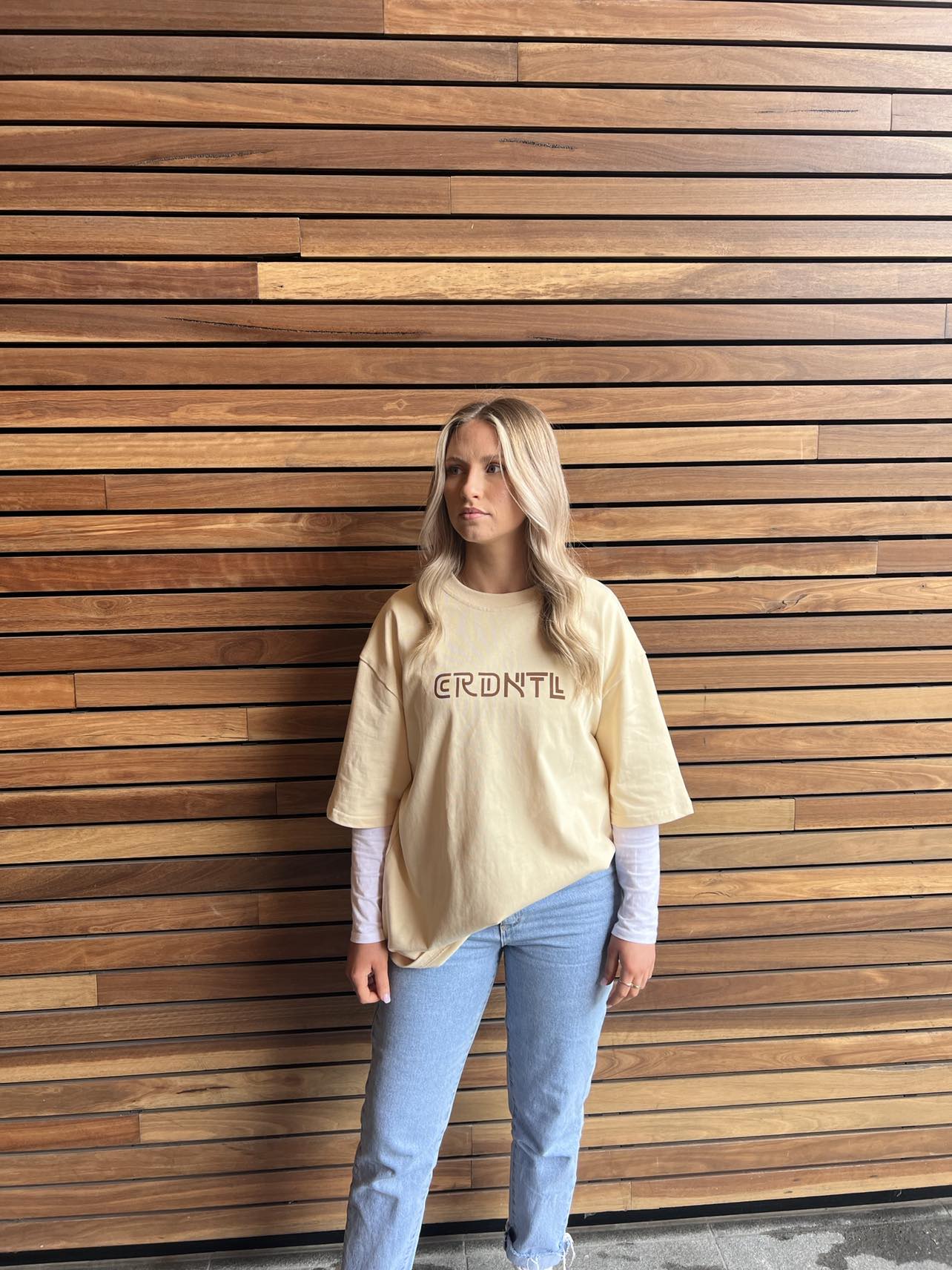 CRDNTL Essential Oversized T-Shirt (Cream x Brown)